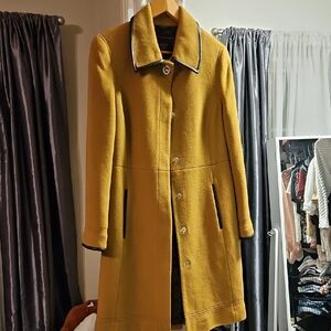 Coach Mustard Wool Coat with Brown Leather Accents